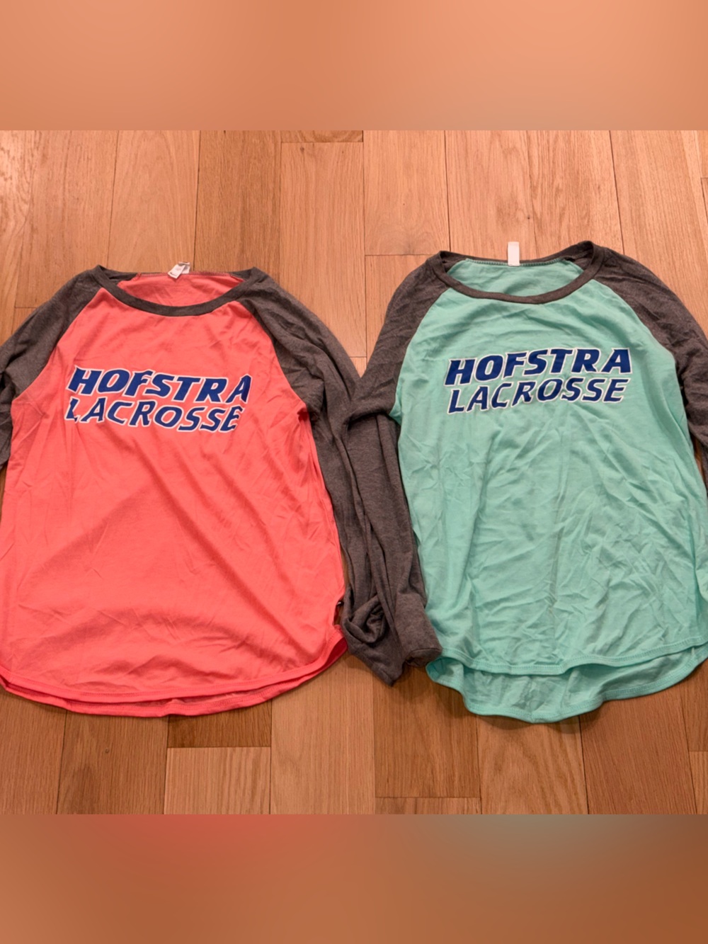 Women’s Hofstra Lacrosse Long Sleeve Raglan Tee - Coral & Mint Size Medium
